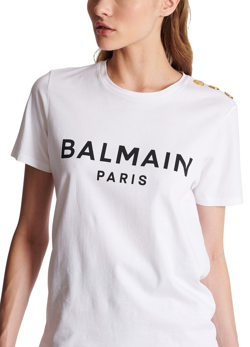 Printed cotton t-shirt with Balmain logo - 5