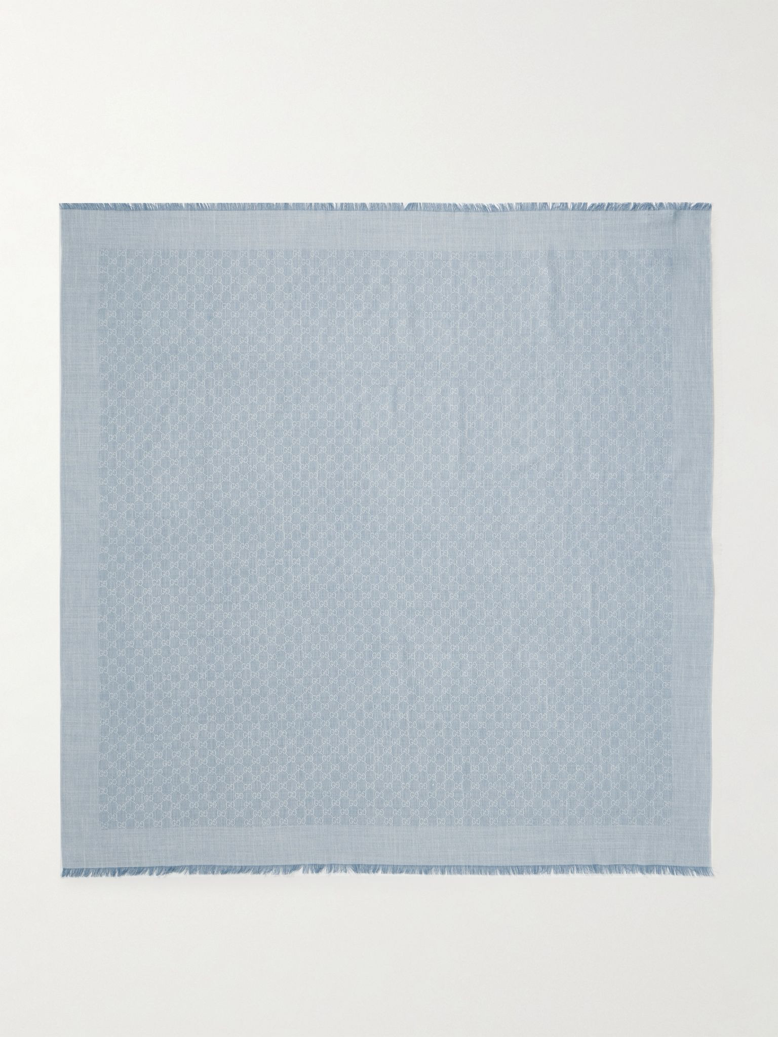 Frayed cotton, wool and silk-blend jacquard scarf Blue - 1