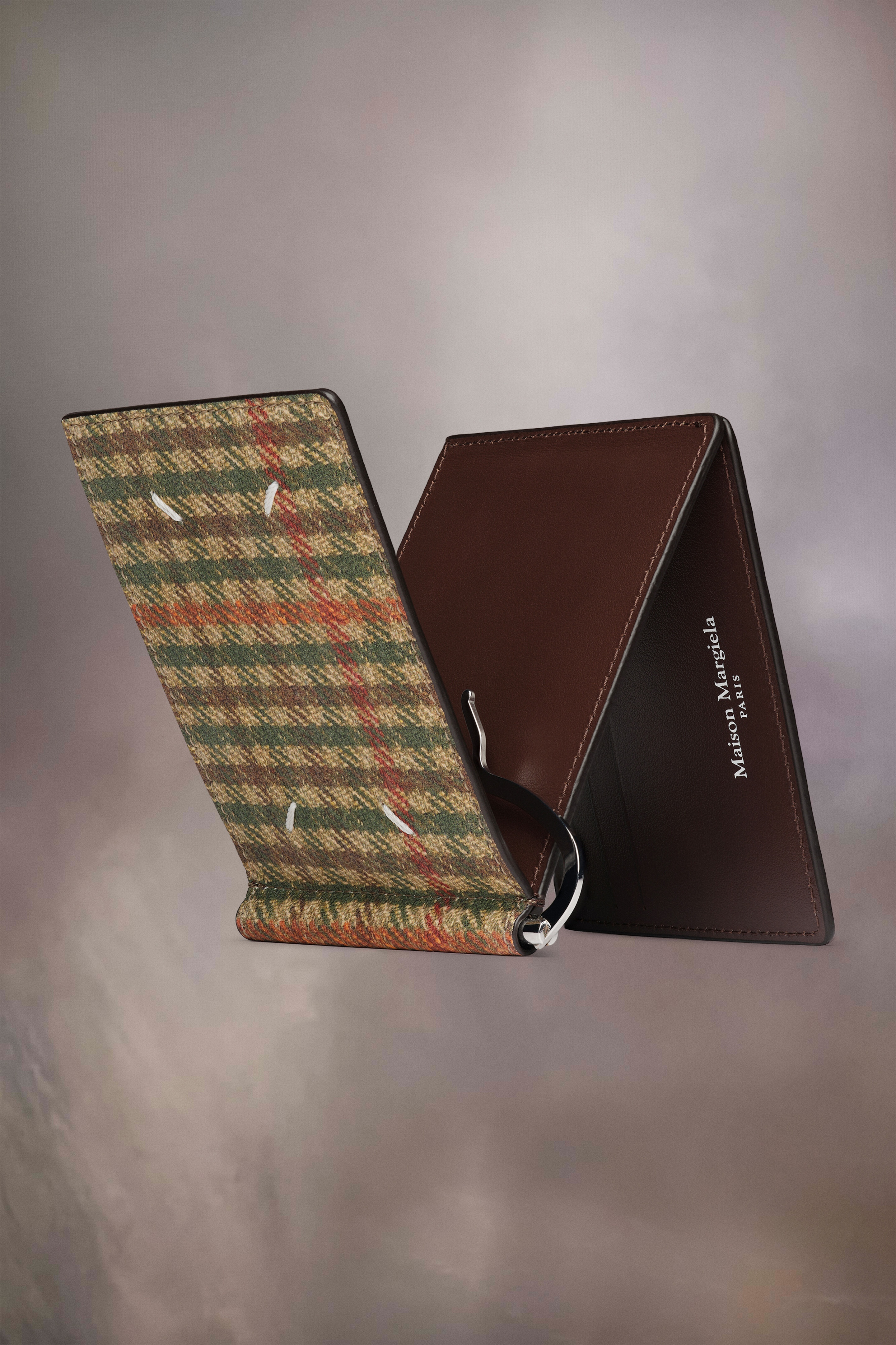 Check money clip leather wallet - 3