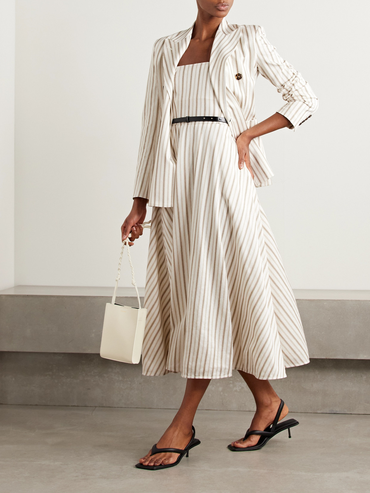 Fervida Belted Strapless Striped Cotton And Linen-blend Midi Dress - 2