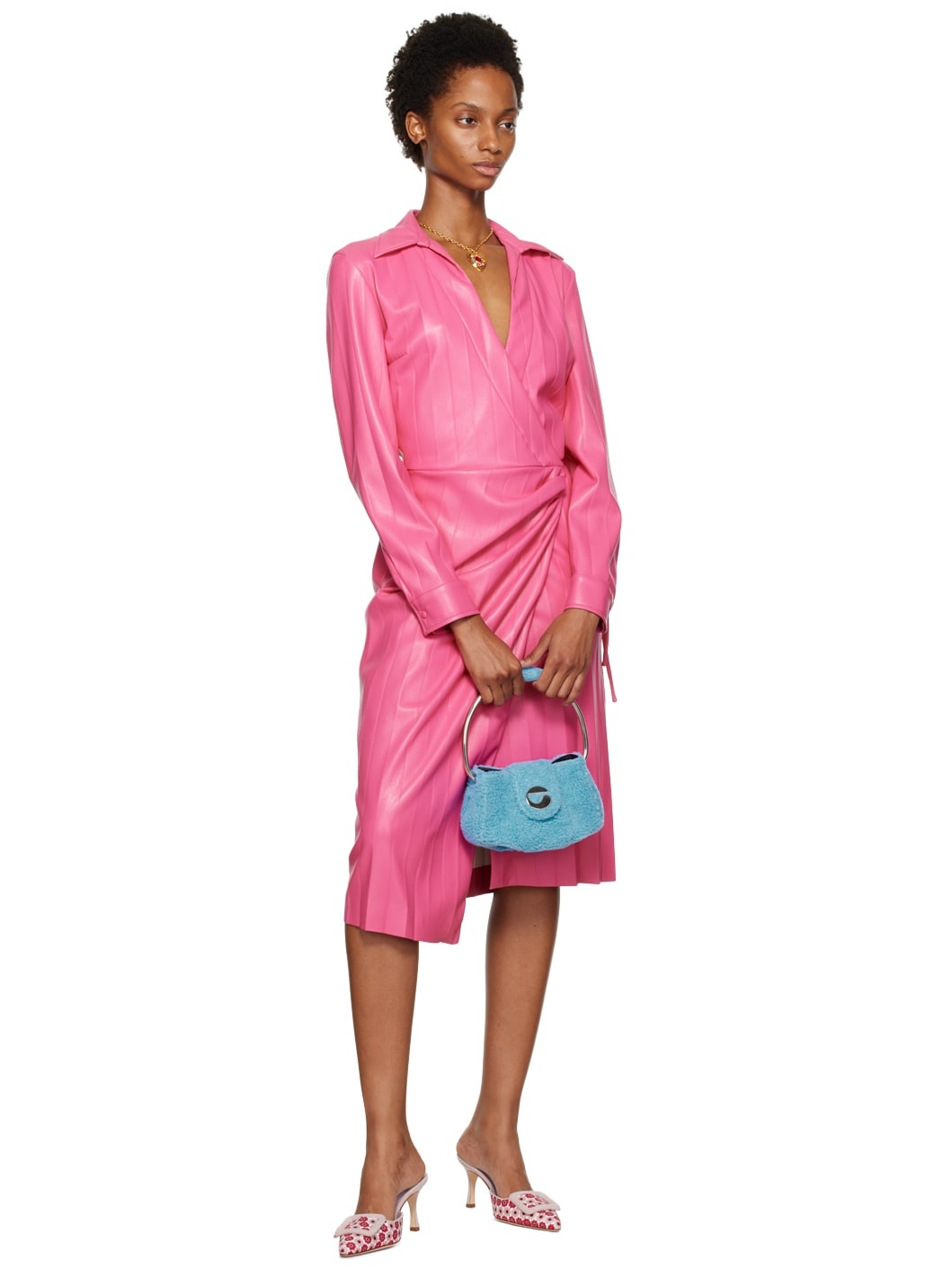 MSGM Pink Faux-Leather Midi Dress ssense REVERSIBLE