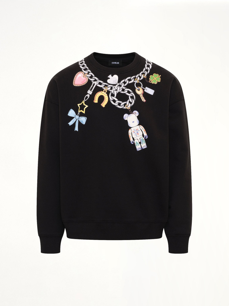 EGONLAB Bearbrick Print Cotton Sweatshirt in Black outlook