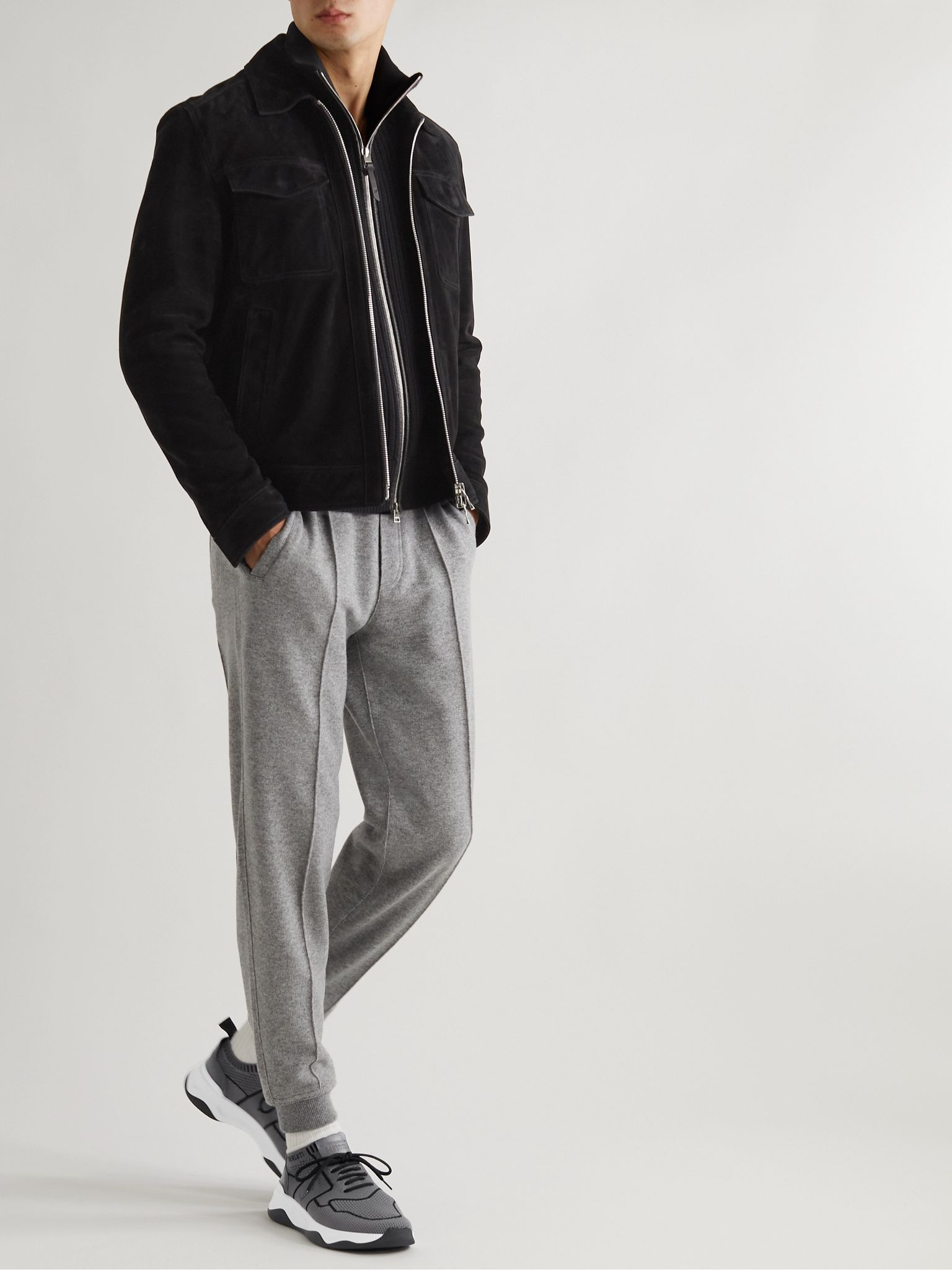 Shadow Venezia Leather-Trimmed Stretch-Knit Sneakers Gray - 2