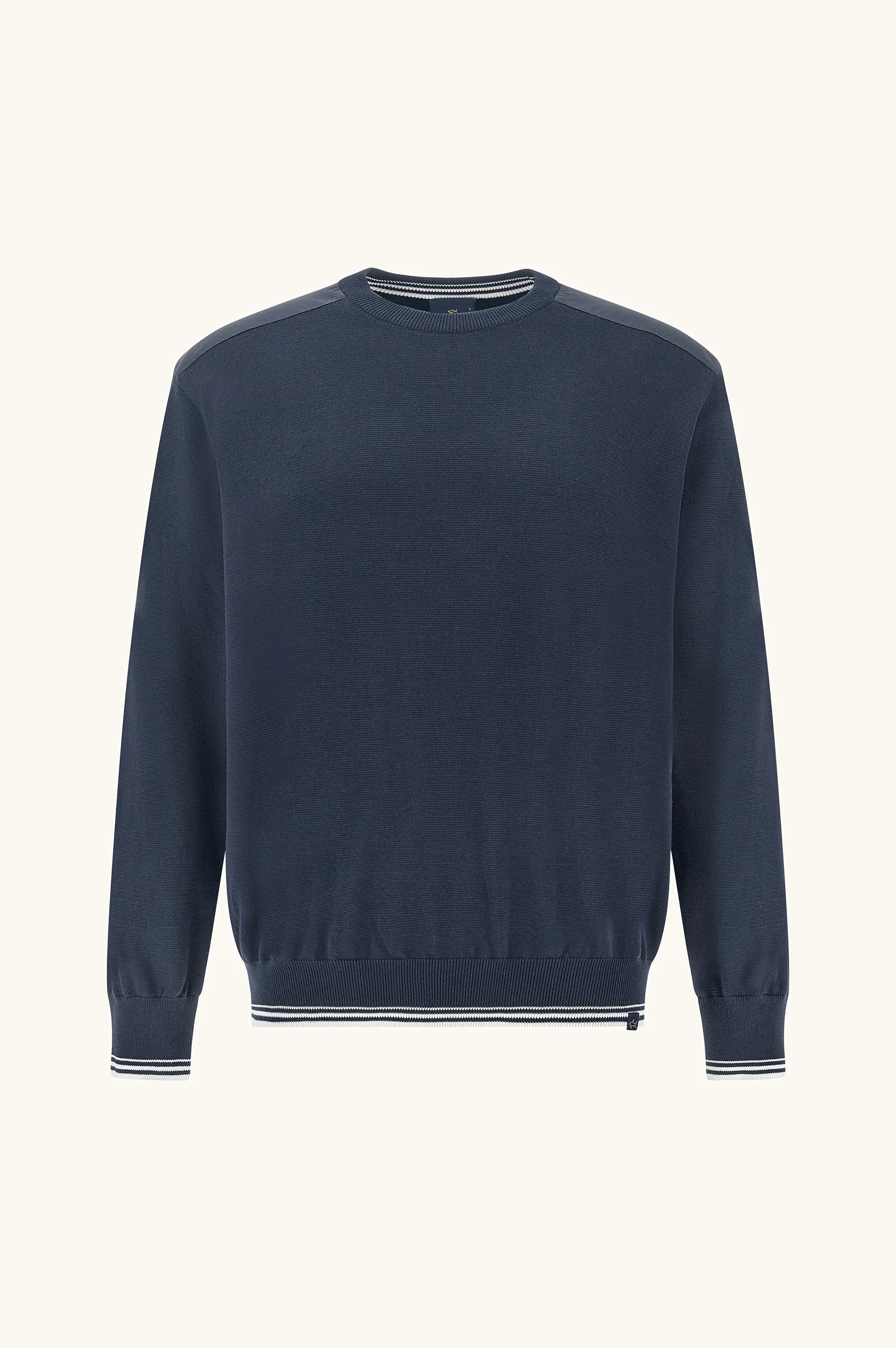 CREW‑NECK SWEATER IN PIUMA COTTON WITH TECHNICAL FABRIC DETAILS - 1