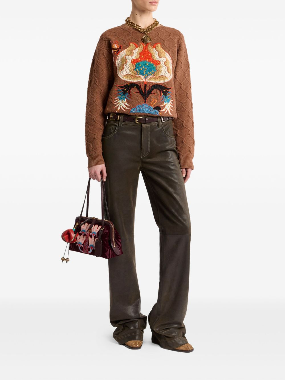 cable-knit floral-embroidered sweater - 2