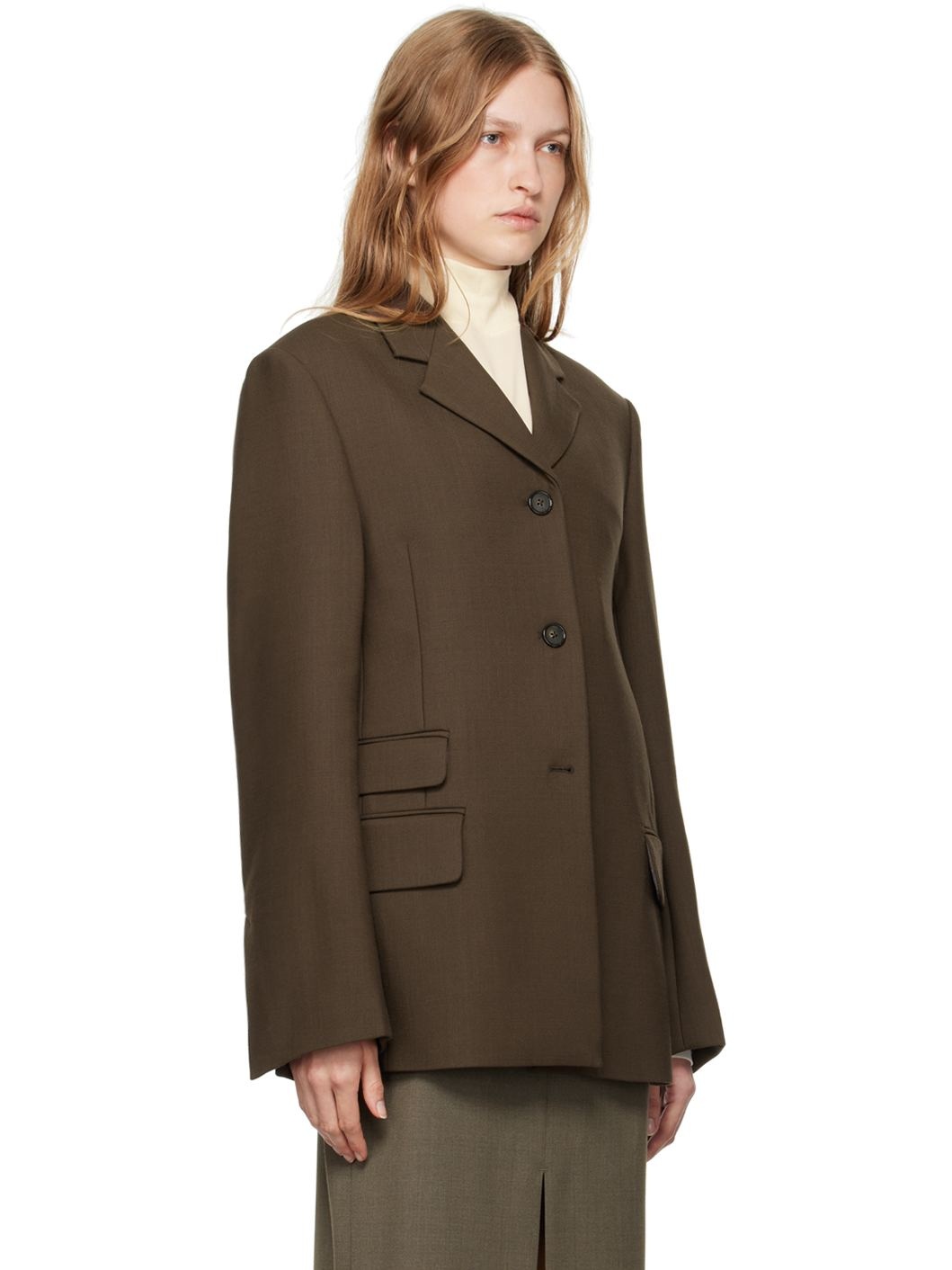 Brown Straight Blazer - 4