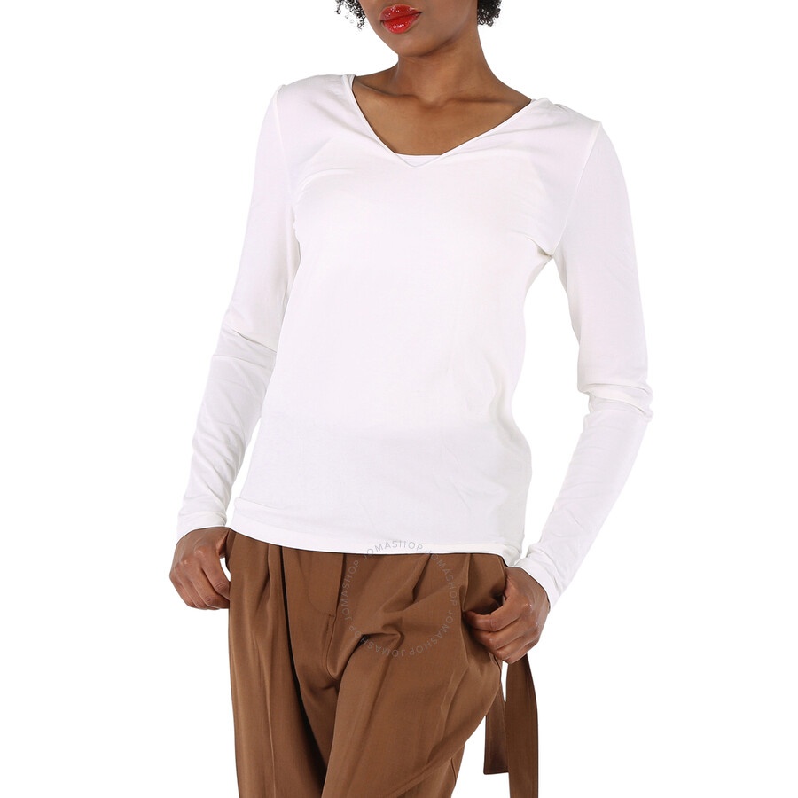 Wolford Ladies White Viscose V-neck Pullover - 2
