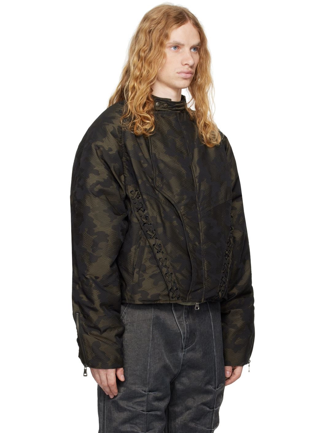 Green Camouflage Lace-Up Padded Jacket - 2
