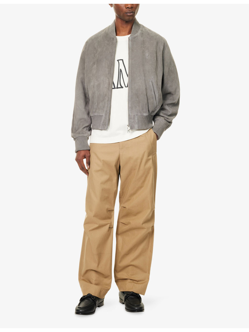 AMI Paris Logo-Embossed Suede Bomber Jacket outlook