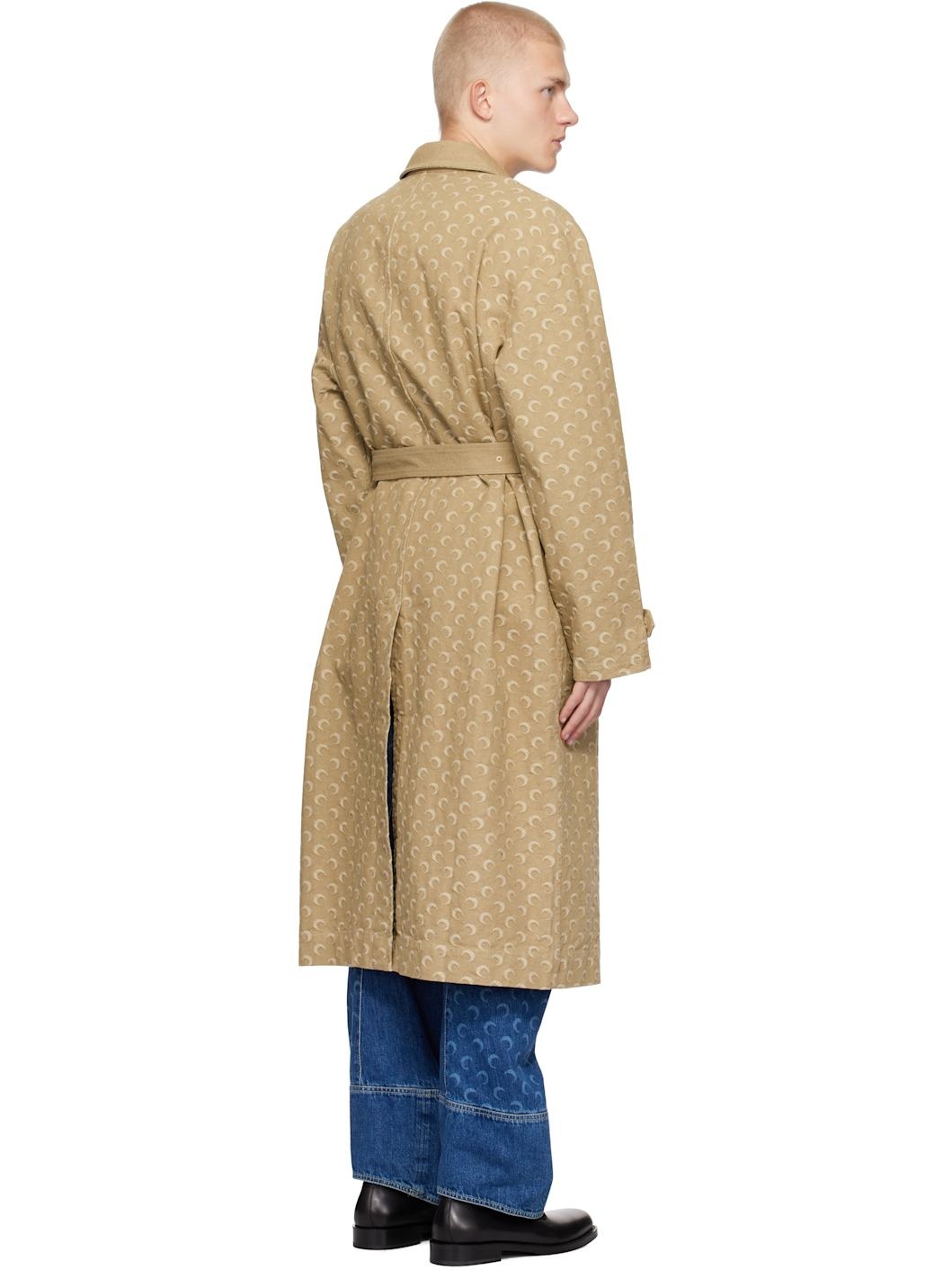 Beige Moon Jacquard Twill Trench Coat - 3