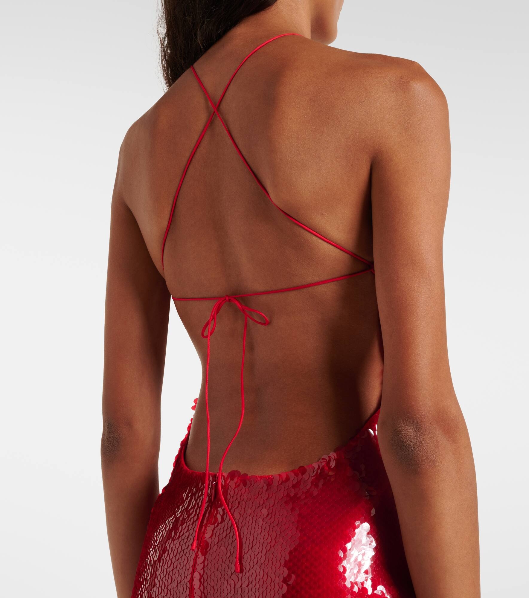 Floral-appliqué sequined halterneck minidress - 6