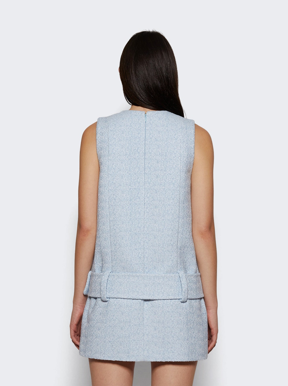 Belted Mini Dress In Lightweight Organic Cotton Tweed Skylight Blue - 4