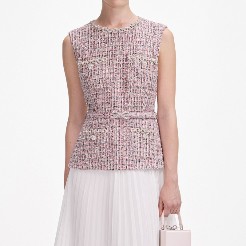Pink Boucle Chiffon Midi Dress 4