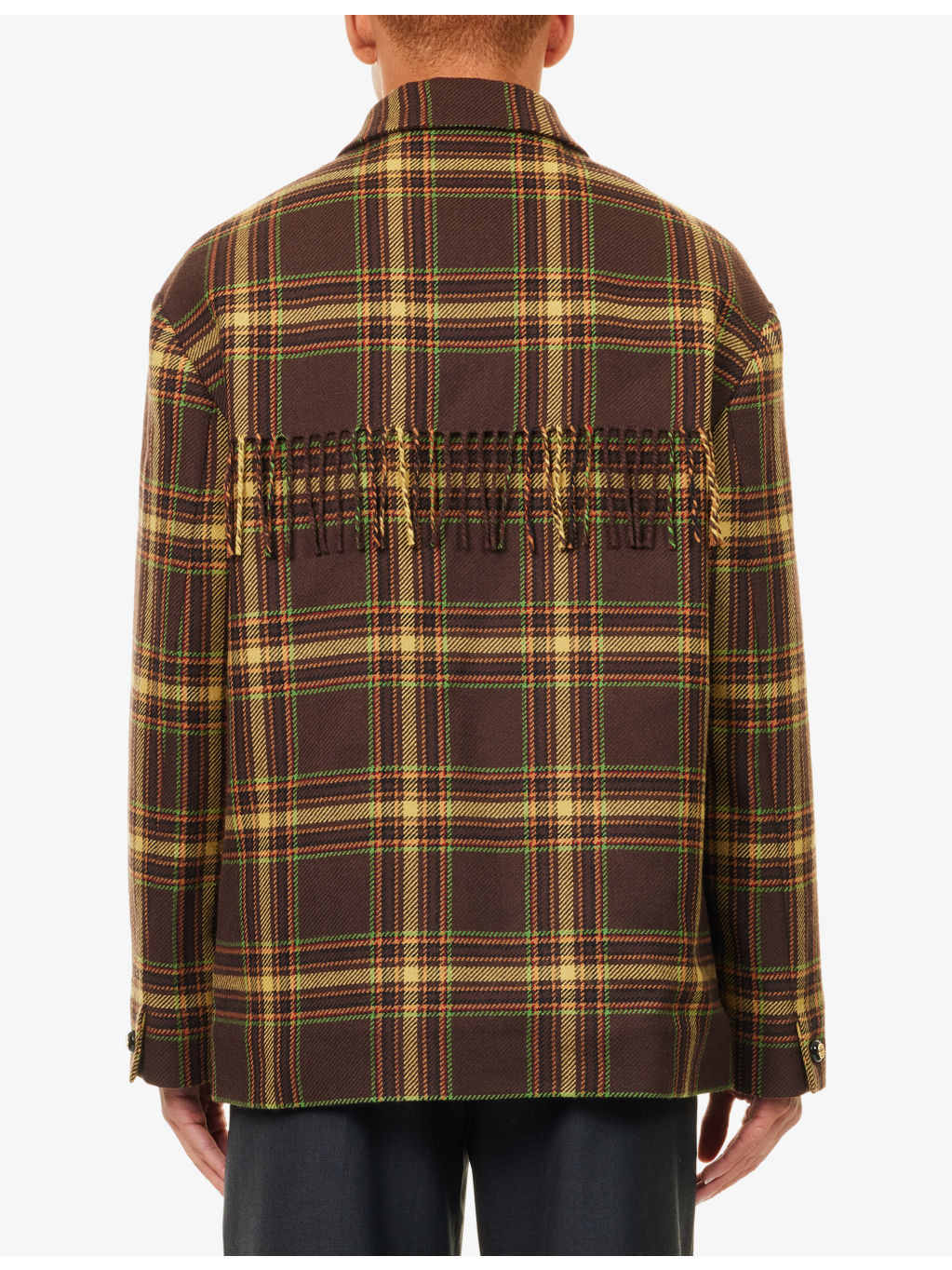 Check-Print Fringed Wool Jacket - 4