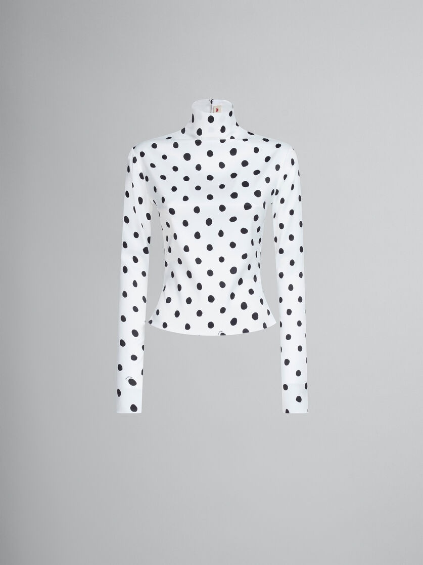 WHITE SATIN HIGH-NECK TOP WITH POLKA DOTS - 1