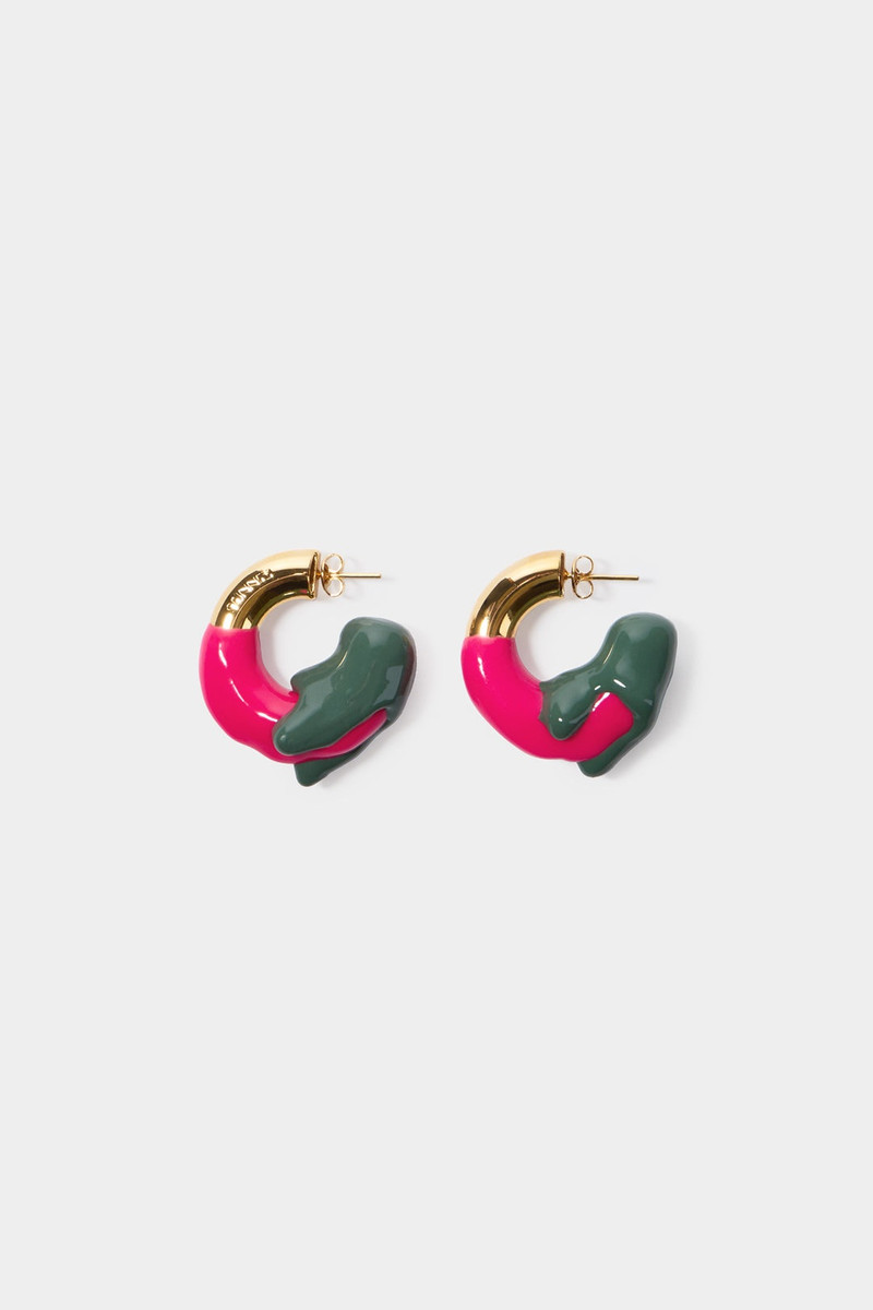 SMALL RUBBERIZED EARRINGS GOLD / fuxia & military green 1
