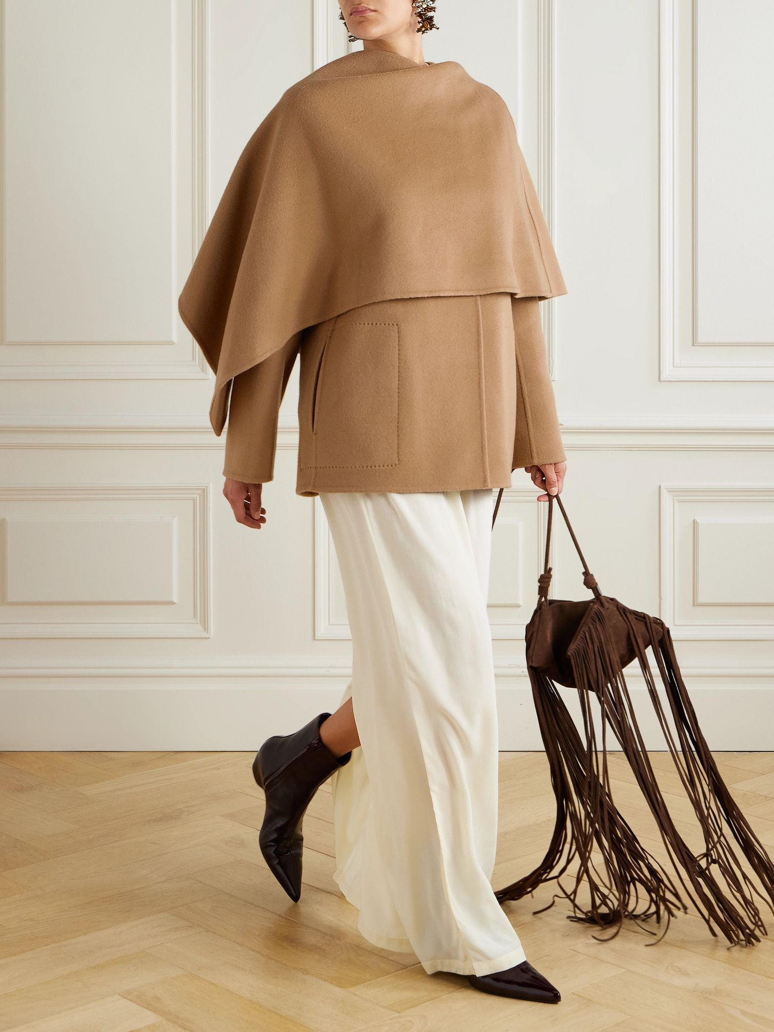 Dak layered draped wool-blend felt coat Tan - 2