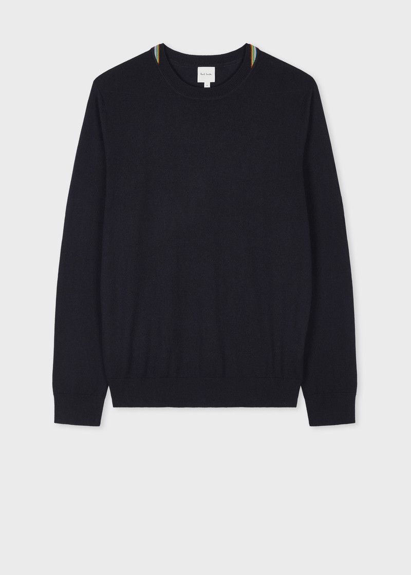 Dark Navy Washable Wool 'Signature Stripe' Collar Sweater 1