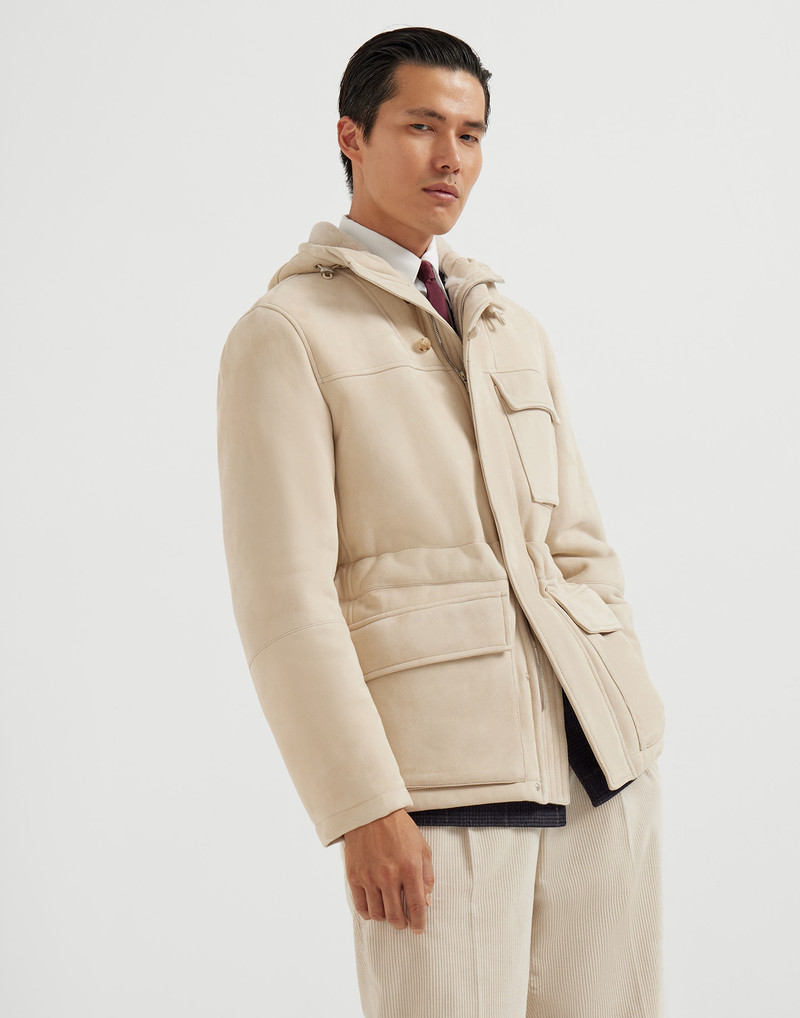 Tone-on-tone suede shearling parka 1