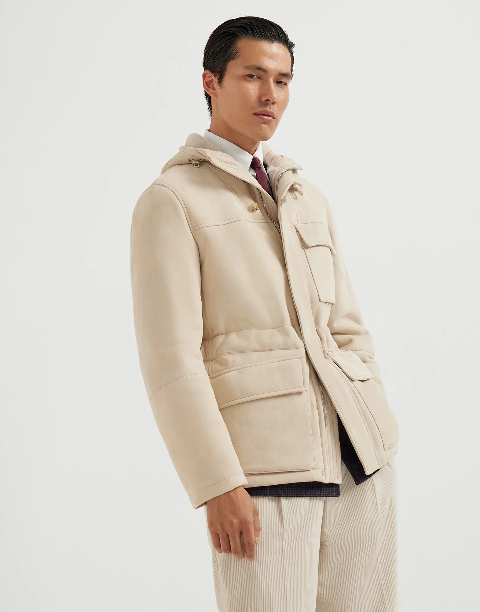 Tone-on-tone suede shearling parka - 1
