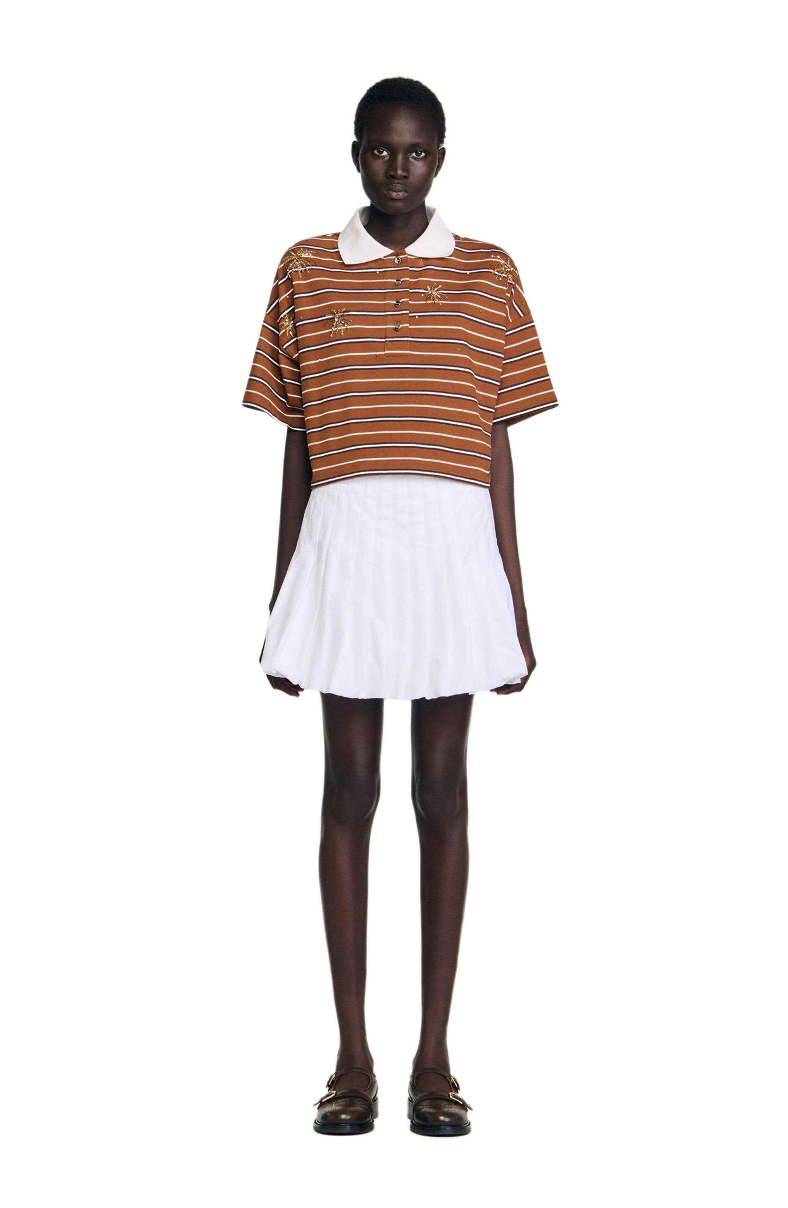 SANDRO Striped rhinestone T-shirt in Brown at Nordstrom - 3