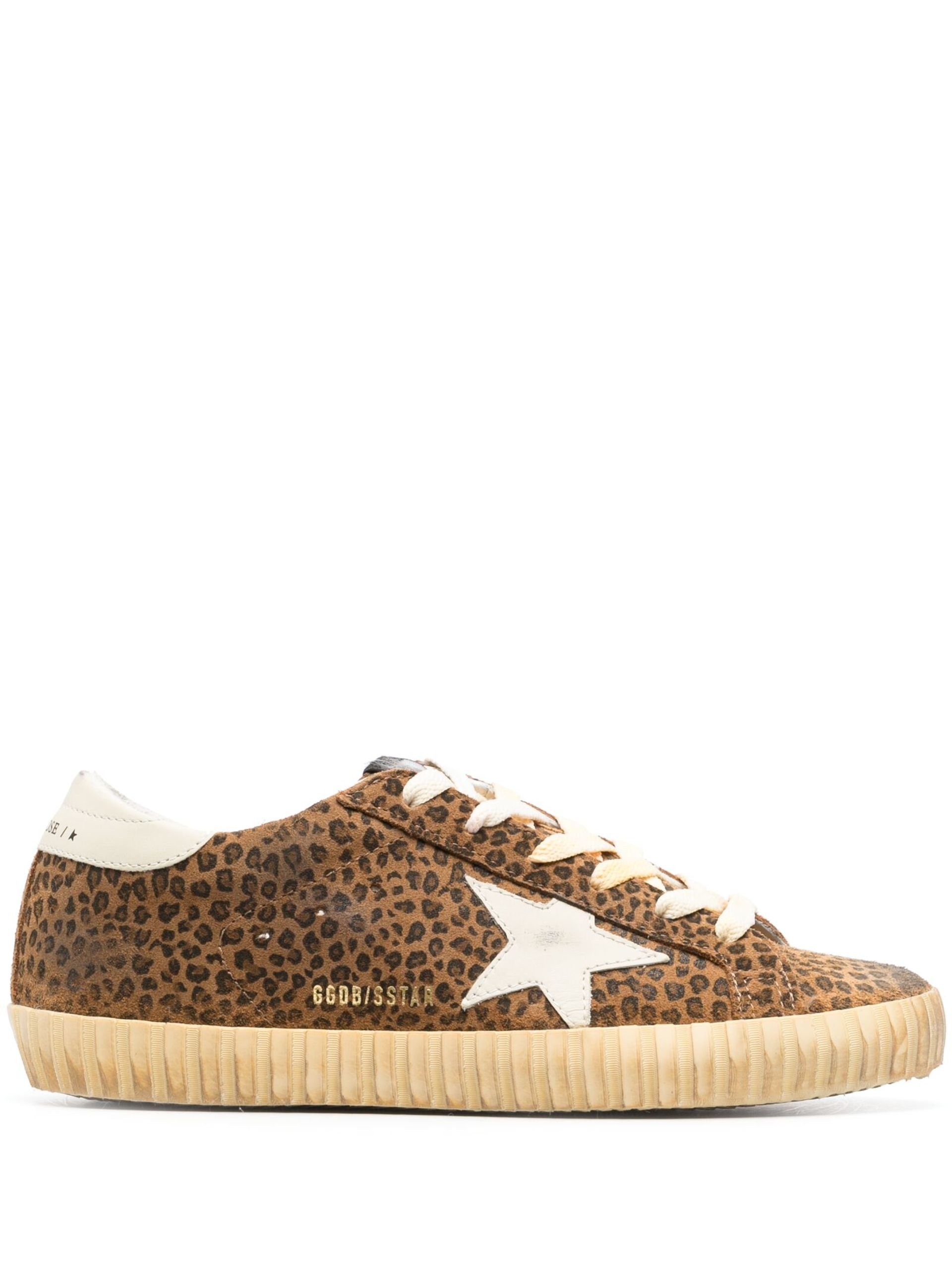 Brown Super-Star Leopard Print Suede Sneakers - 1