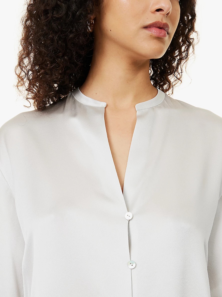 Stand-collar relaxed-fit silk blouse - 5