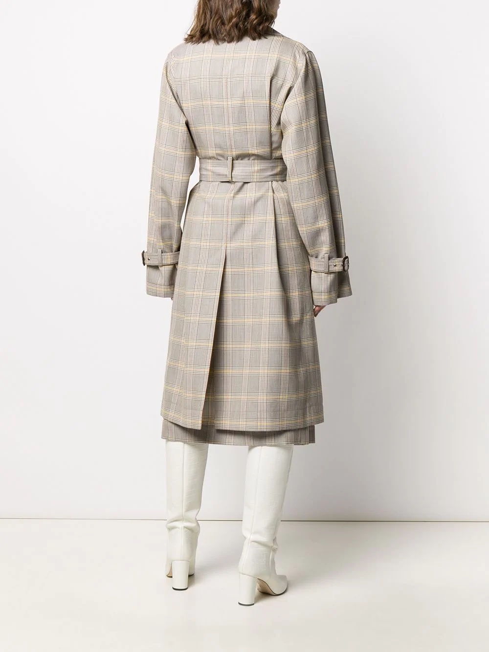 plaid print trench coat - 4