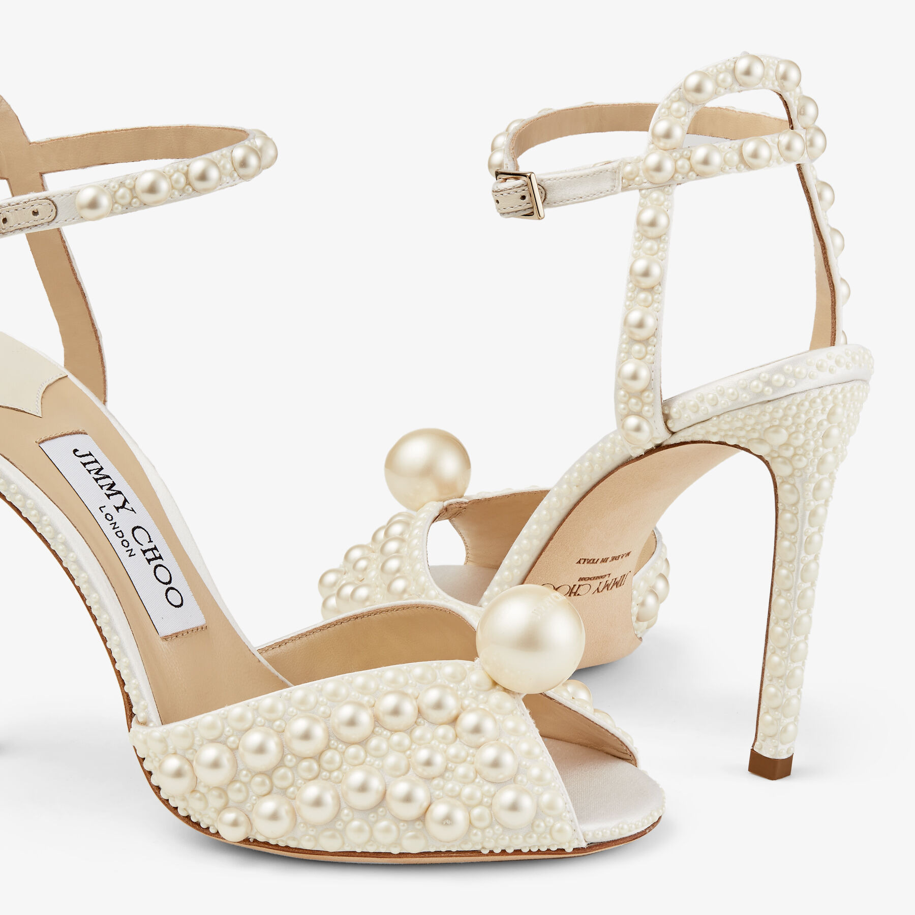 Sacora 100
White Satin Sandals with All Over Pearls - 3