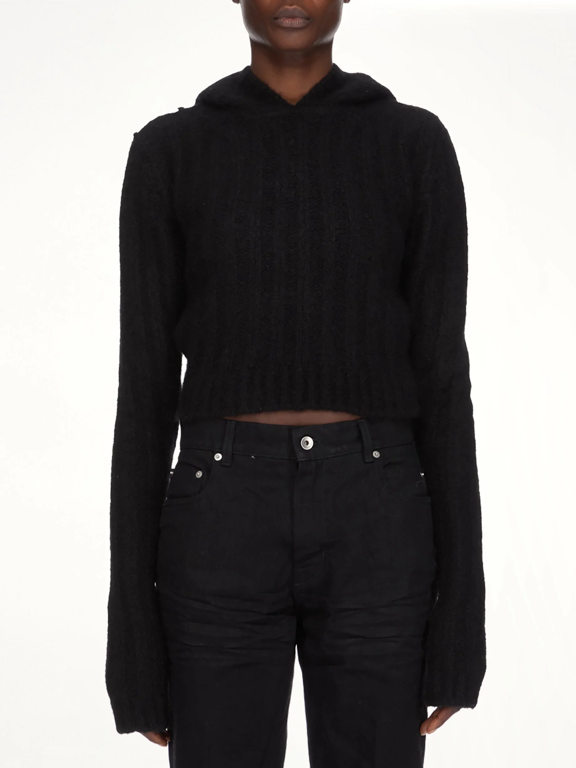 LS Cropped Hooded Top in Black - 1