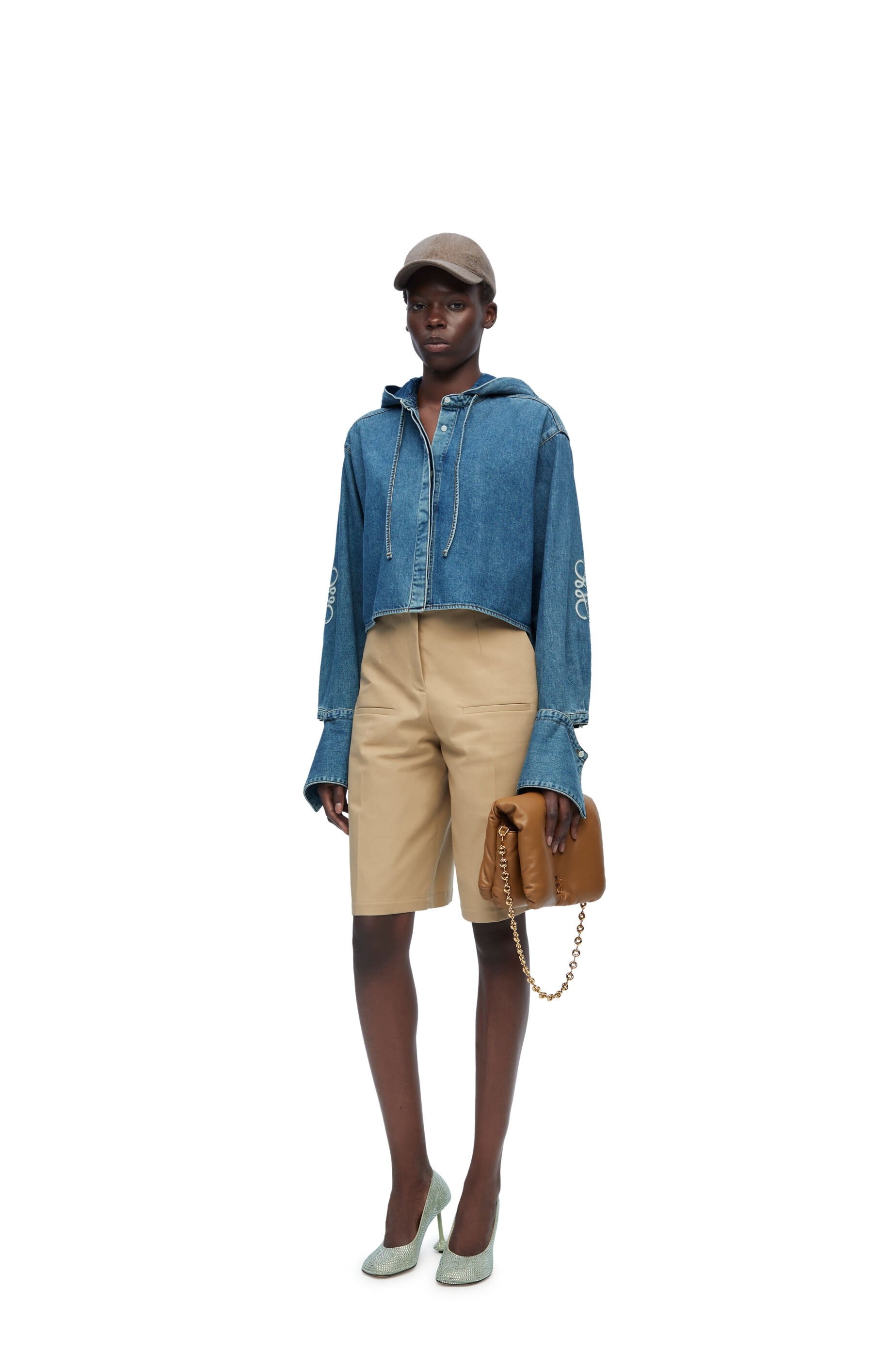 Loewe Cropped hooded shirt in denim | REVERSIBLE