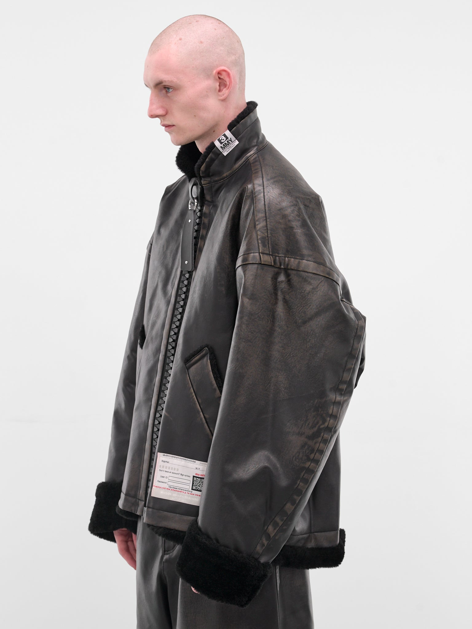 Black Oversized Leather Shearling Jacket - 2