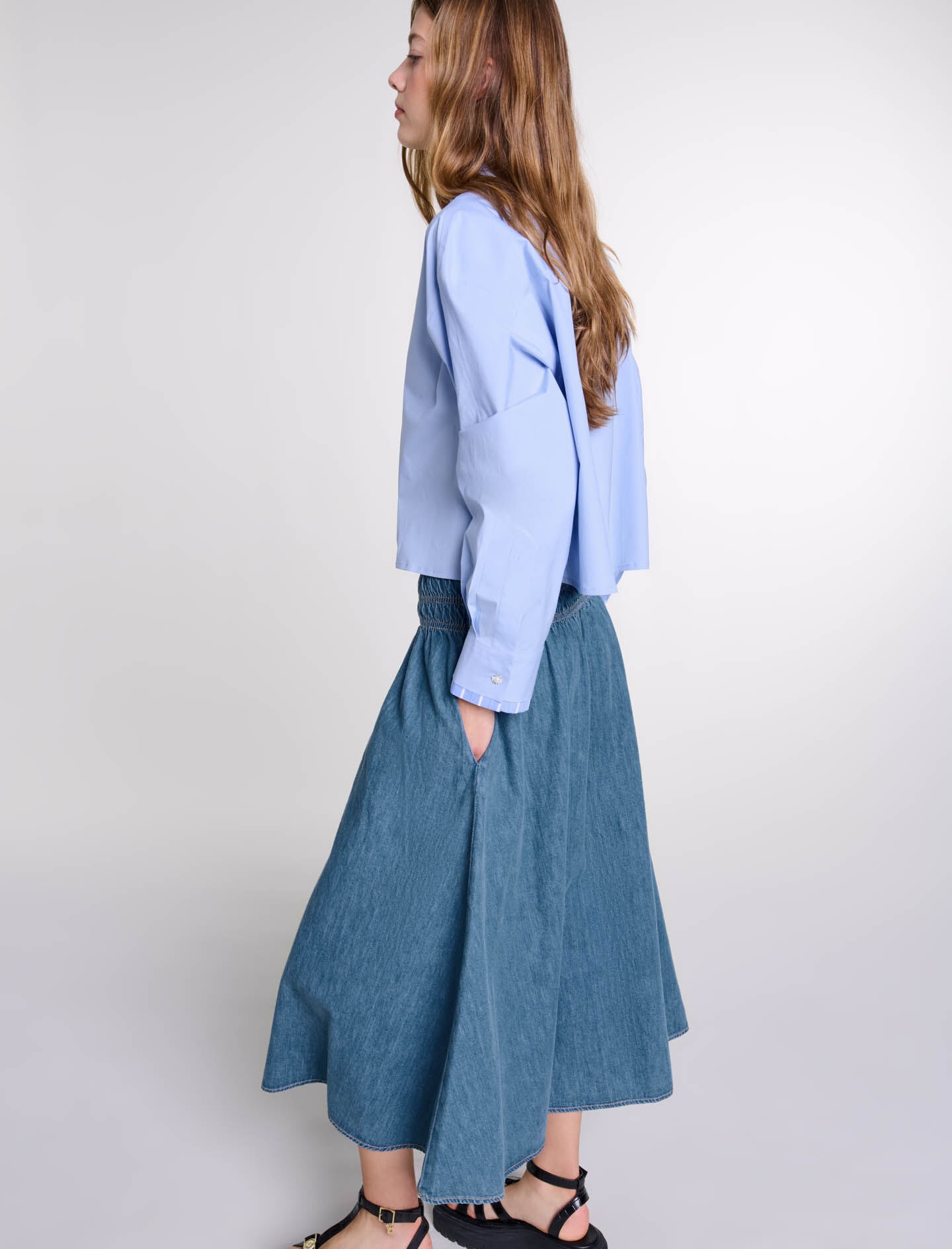 Smocked denim skirt - 7