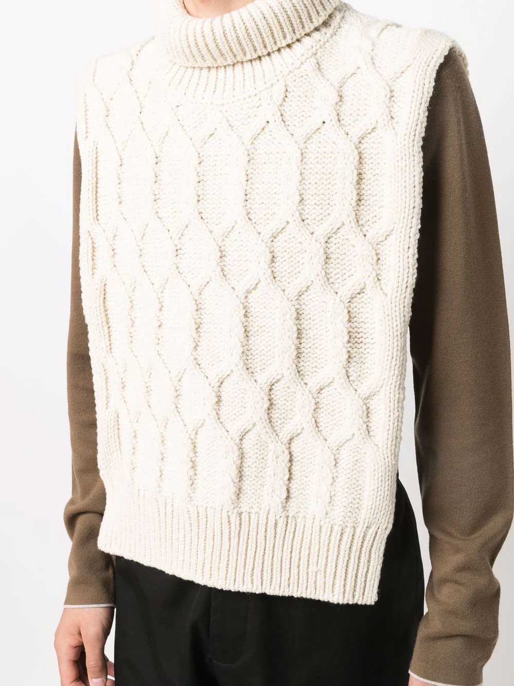 cable-knit high-neck bib - 5