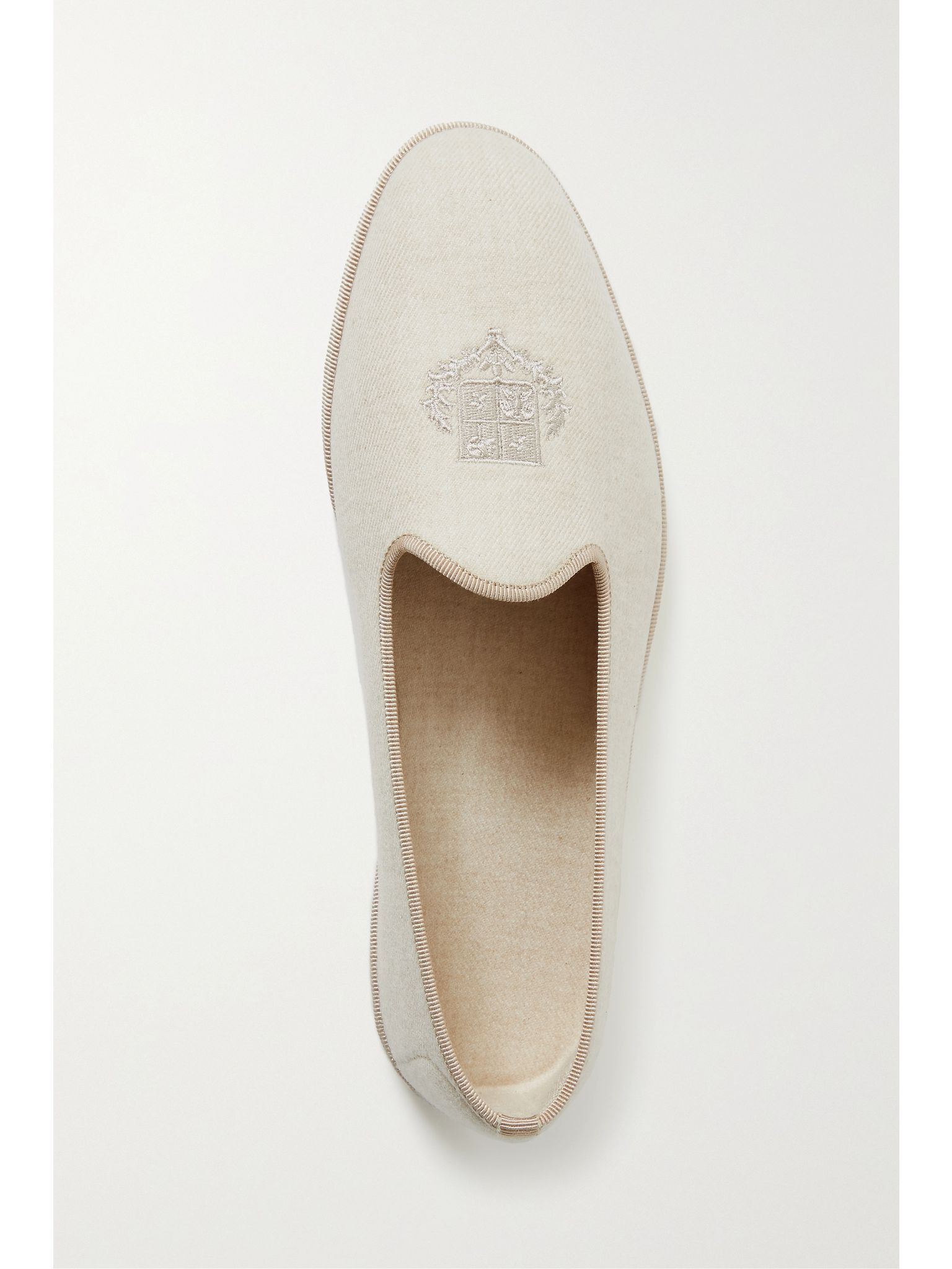 Venice embroidered cashmere-blend flannel slippers Ecru - 2