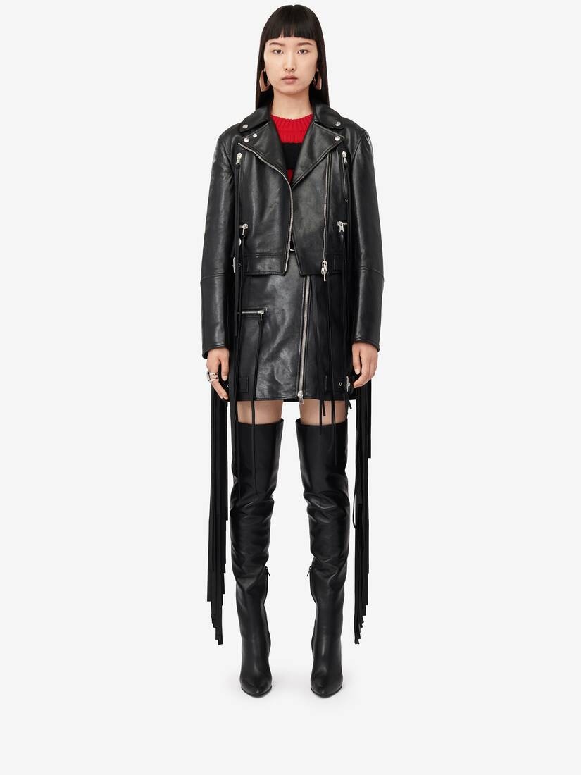 Women's Fringed Biker Jacket in Black - 2