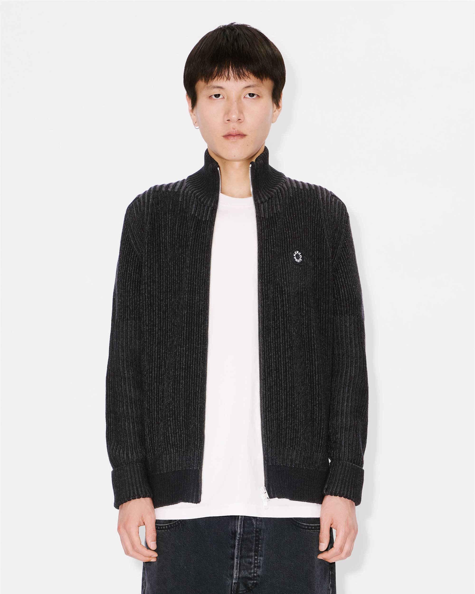 'Boke Flower 2.0' embroidered zipped cardigan in cotton wool - 3