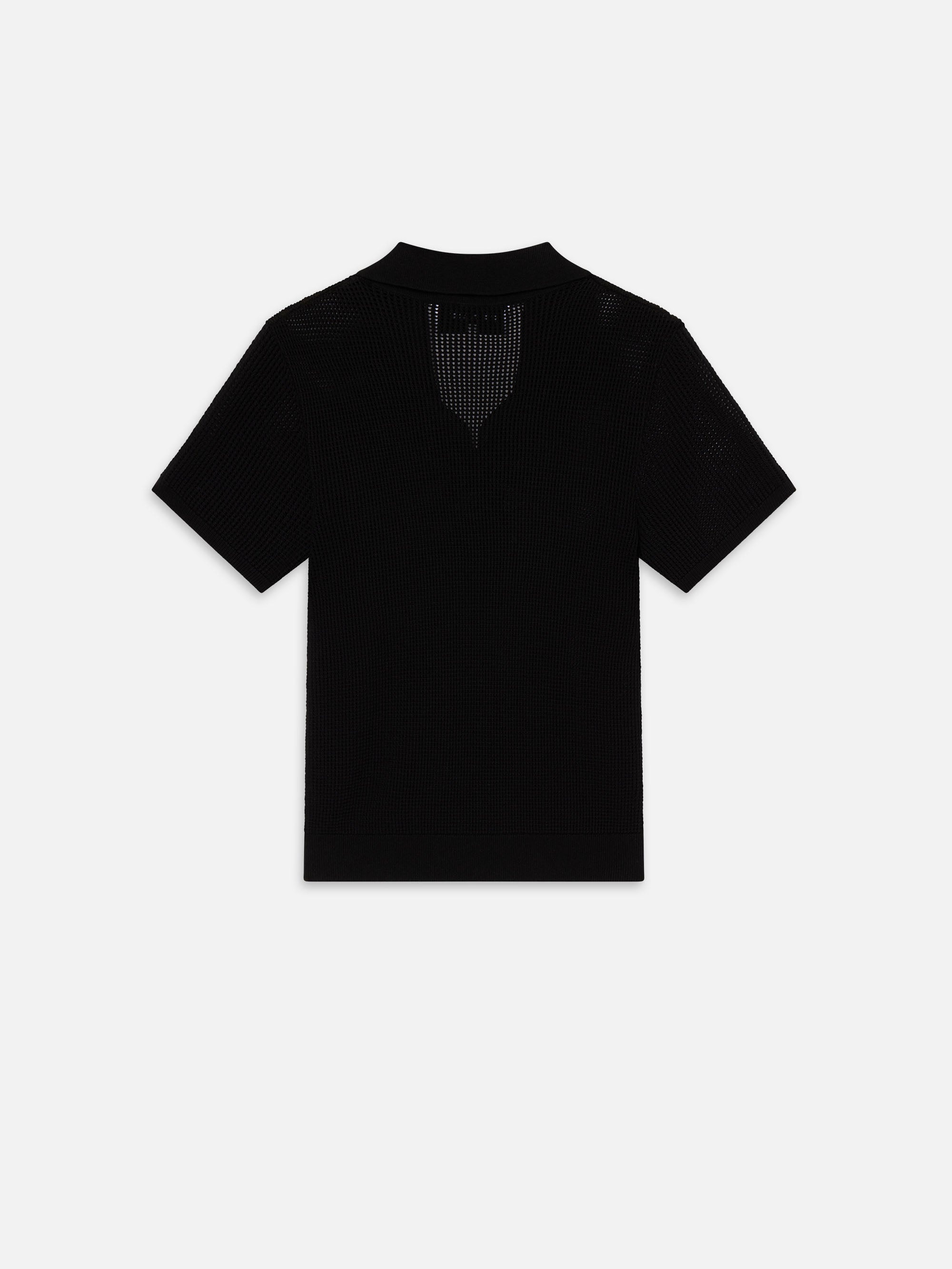 Open Weave Polo Sweater in Black - 5