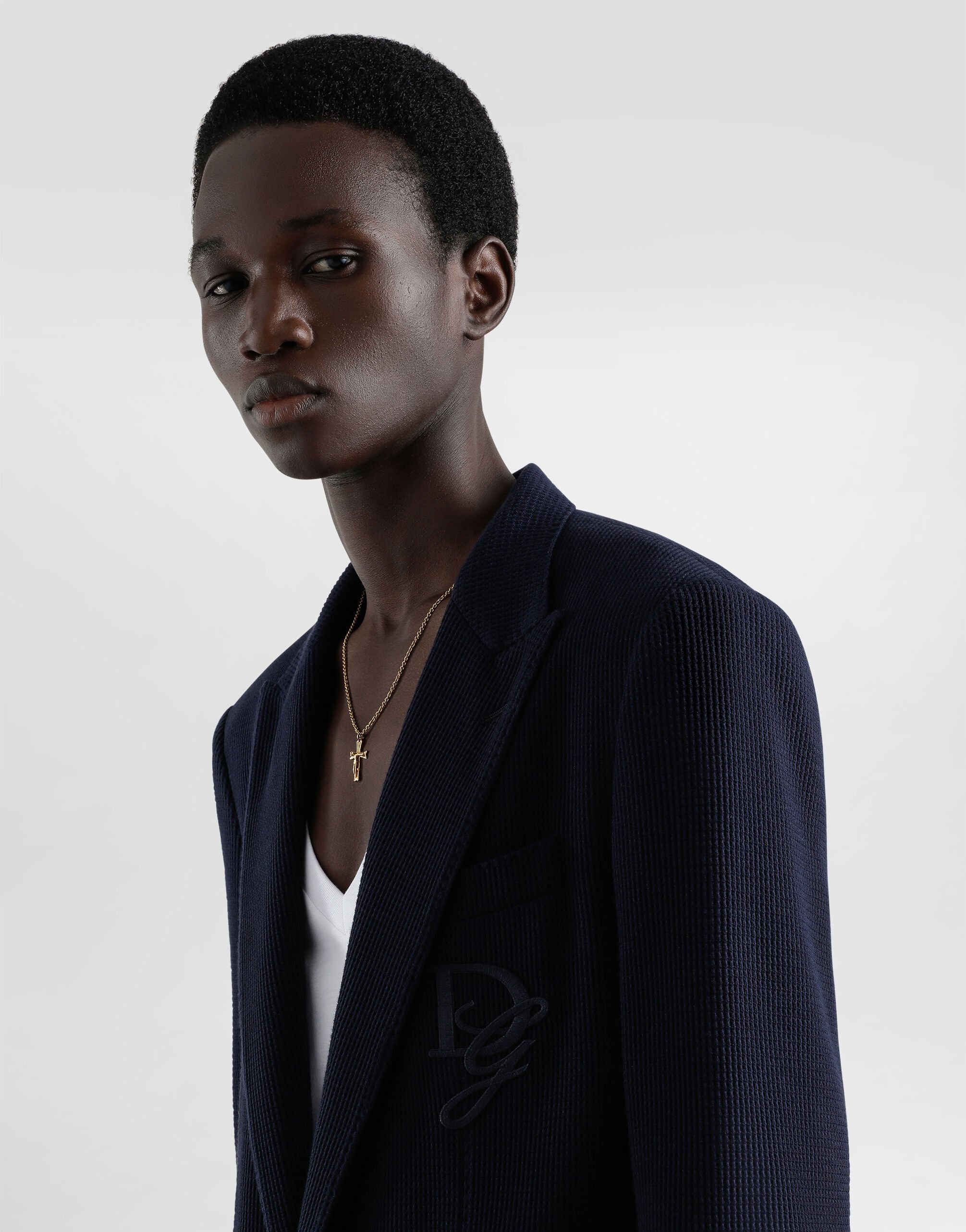 Single-breasted cotton jersey jacket with logo embroidery - 4