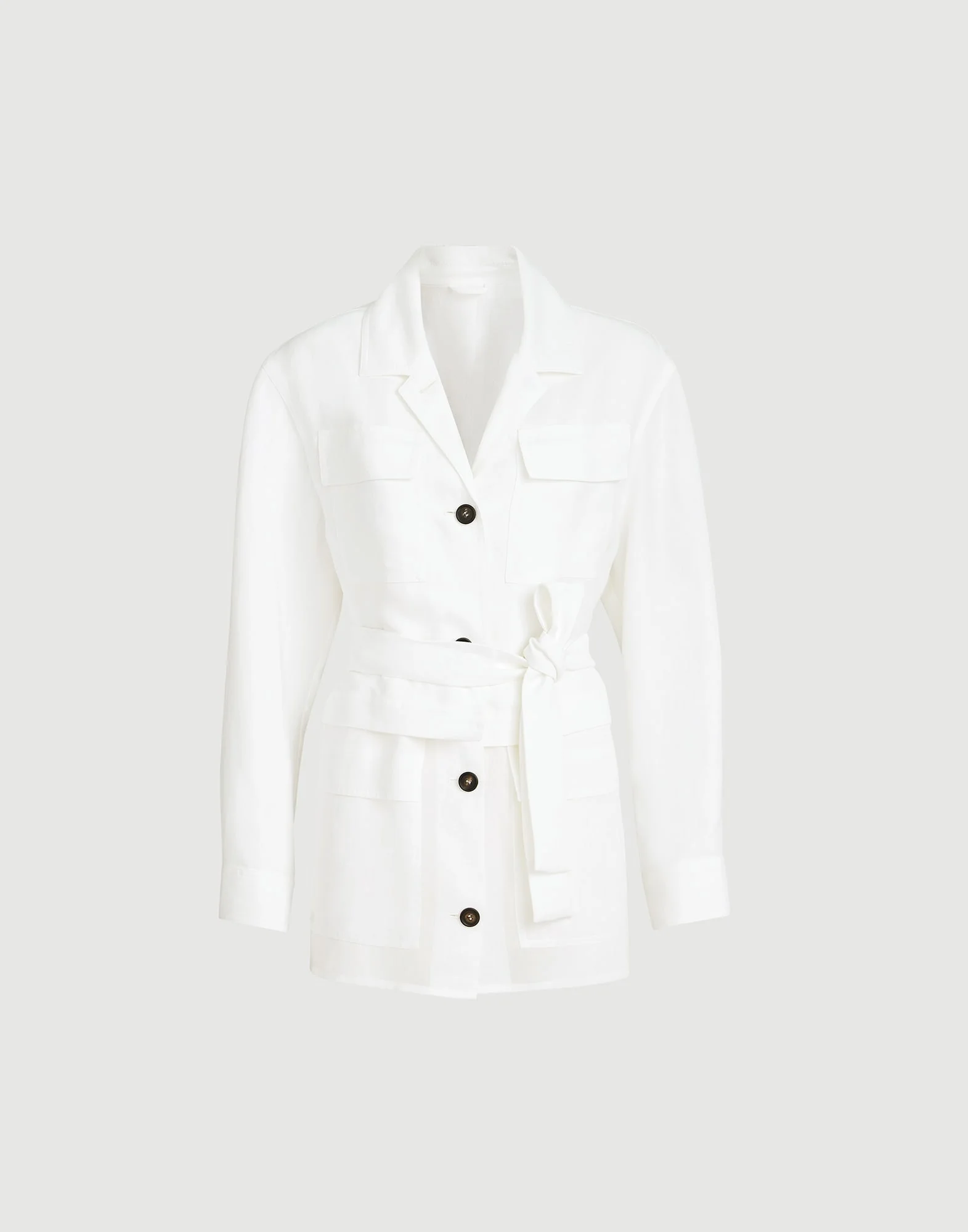 Viscose and linen fluid twill safari jacket with monili - 1
