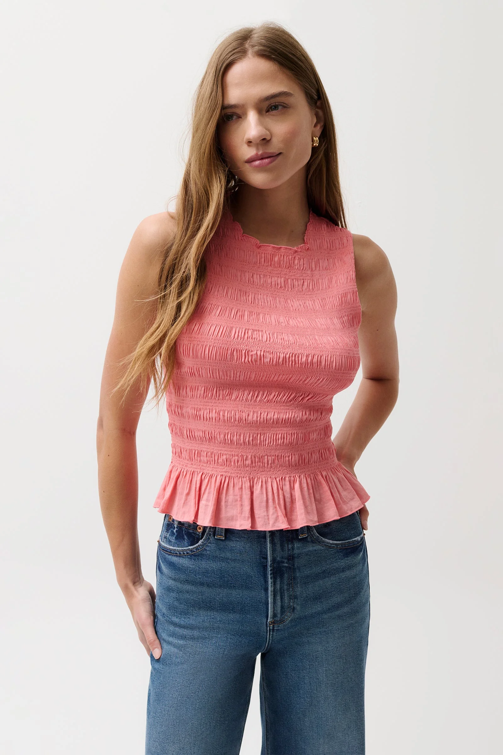 PHOEBE SMOCKED TANK - CORAL ROSE - 1
