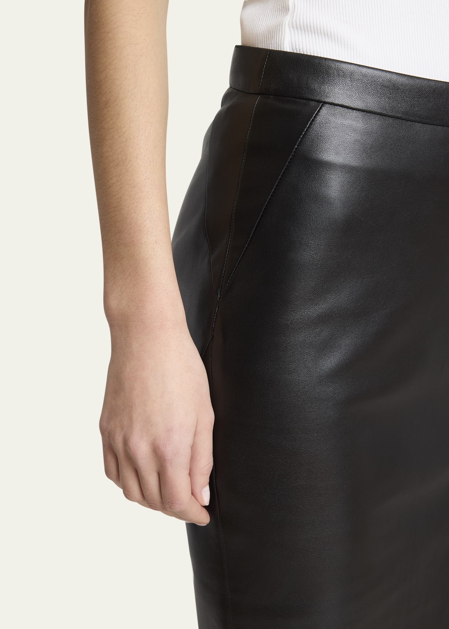 Leather Godet-Back Midi Pencil Skirt - 5