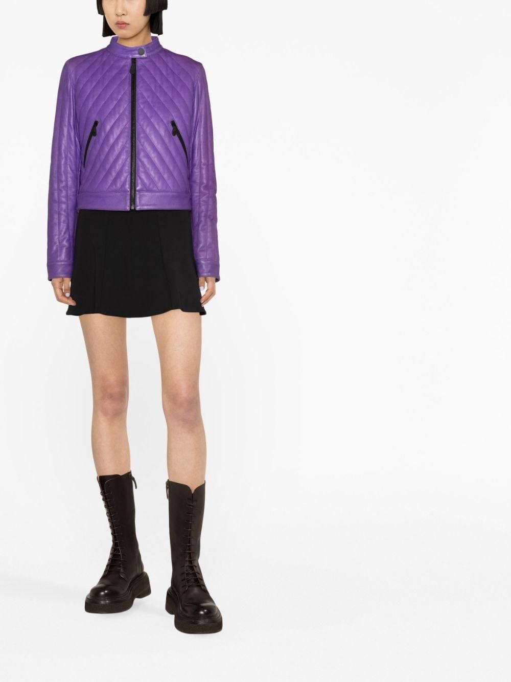 matelassÃ© leather biker jacket - 2