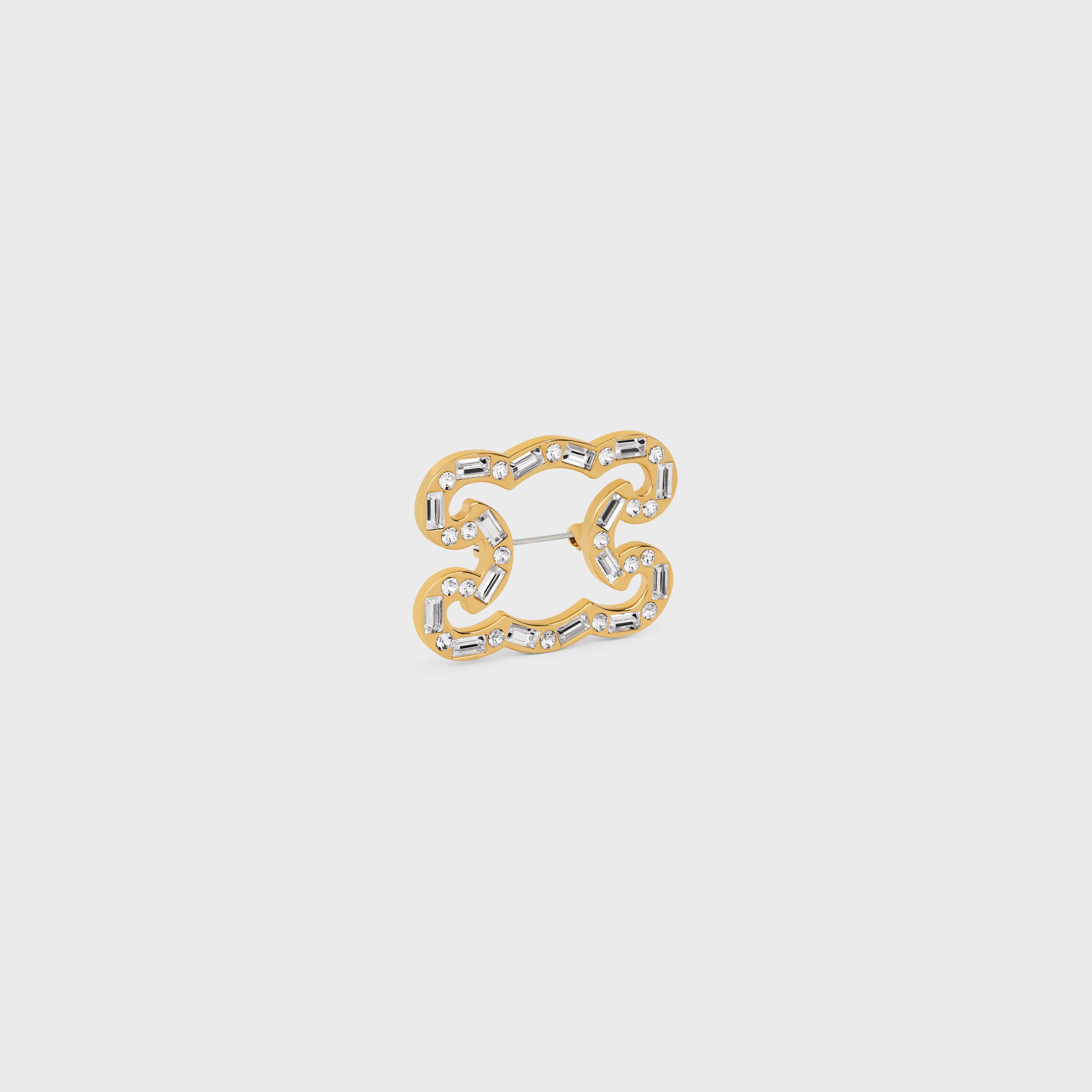 Triomphe Frame Sparkle Brooch in Strass, Brass with Gold Finish and Steel - 2