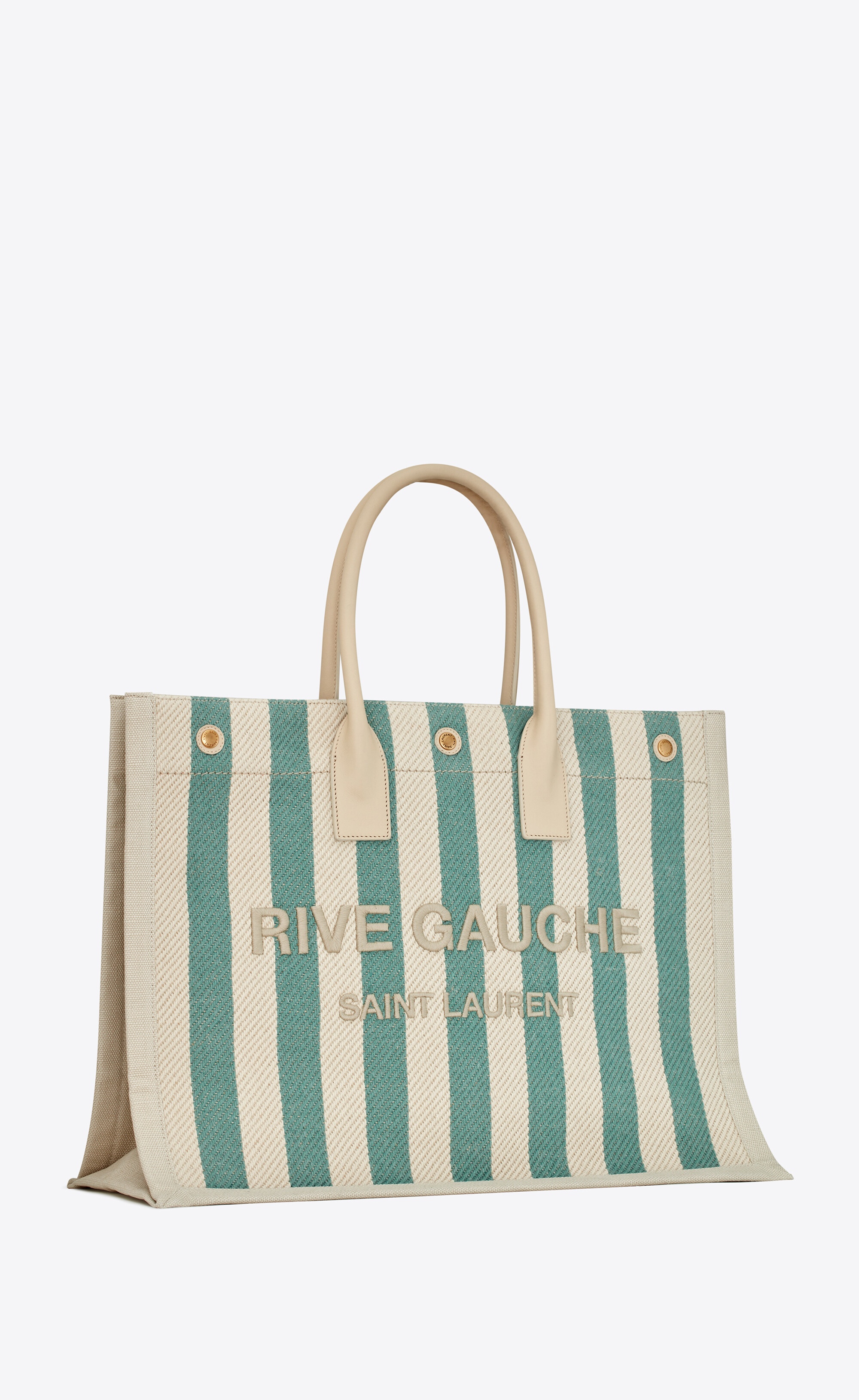 rive gauche tote bag in striped canvas and smooth leather - 5