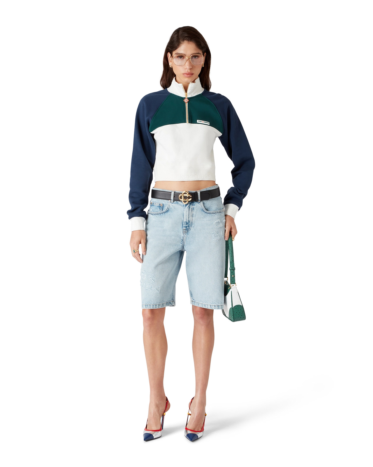 Colourblock Quarter Zip Cropped Sweatshirt | Casablanca Paris - 2
