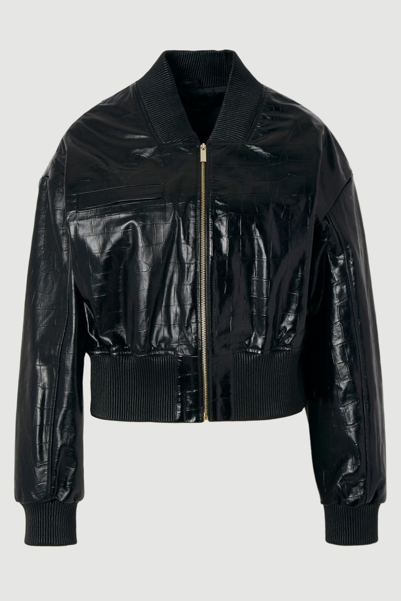 High Shine Croc Embossed Leather Bomber Jacket 4