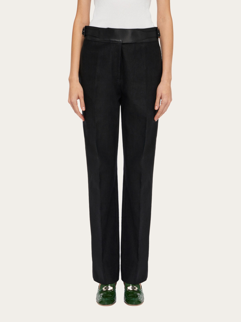 FERRAGAMO Linen trouser with eco-leather belt outlook