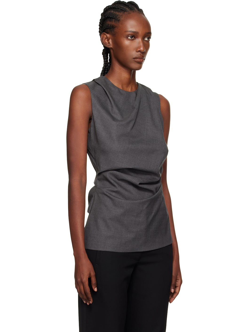 Gray Sleeveless Twisted Top - 2