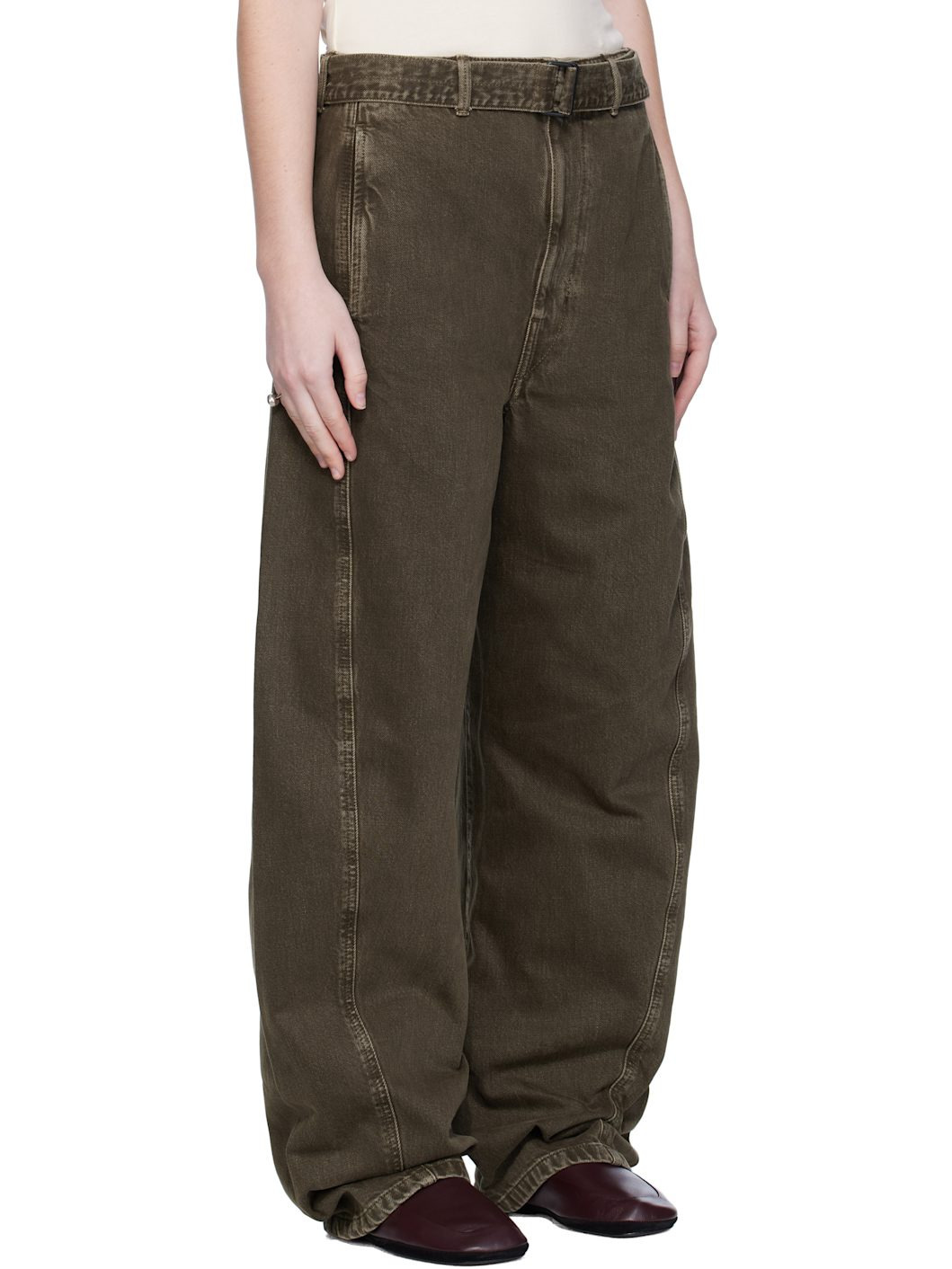 Green Twisted Belted Jeans - 2